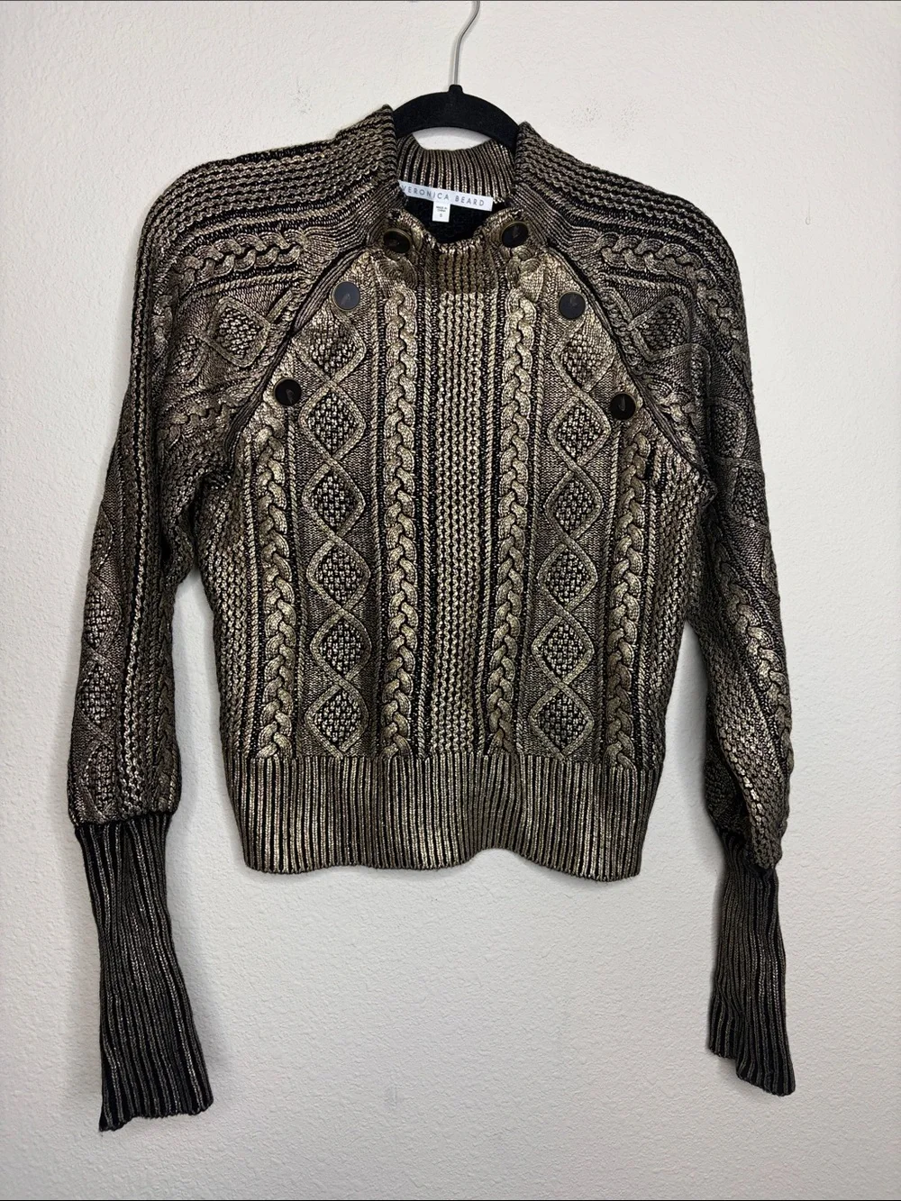 Veronica Beard | Women’s Gold Black Cable Knit Grady Sweater Size S Wool Blend
